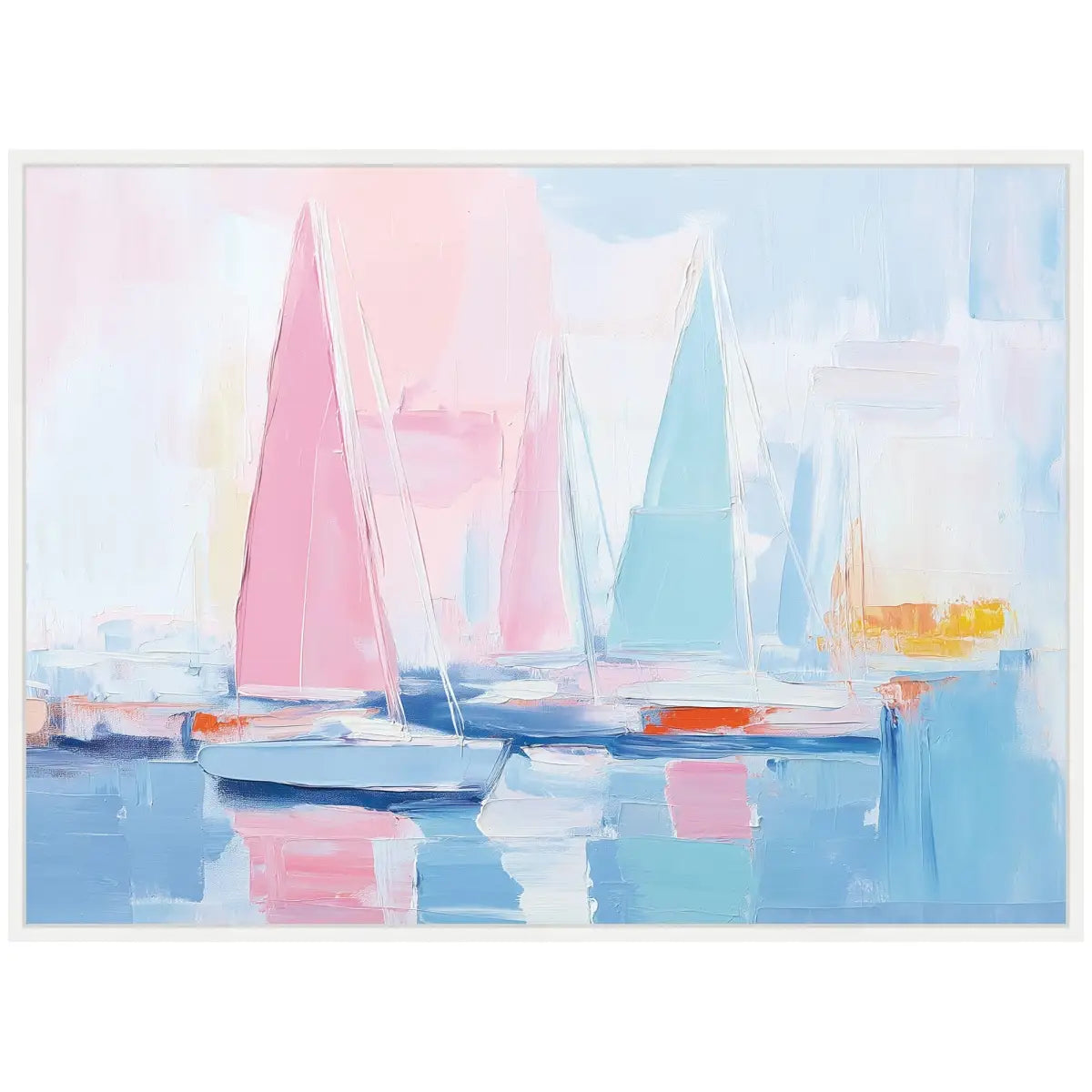 Colorful Abstract Sailboat Harbor Landscape Framed Canvas - kateandlaurel