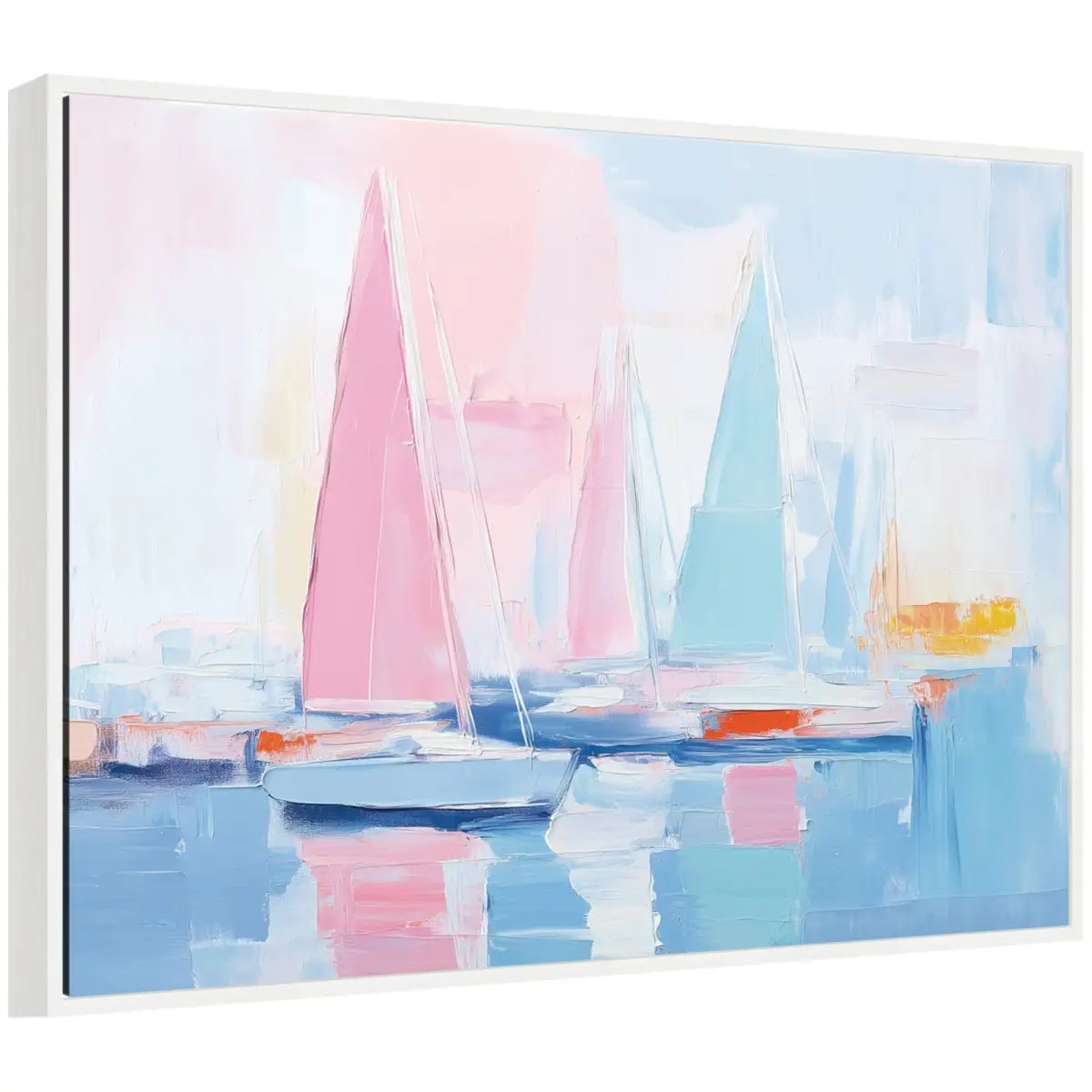 Colorful Abstract Sailboat Harbor Landscape Framed Canvas - 38x28 - kateandlaurel