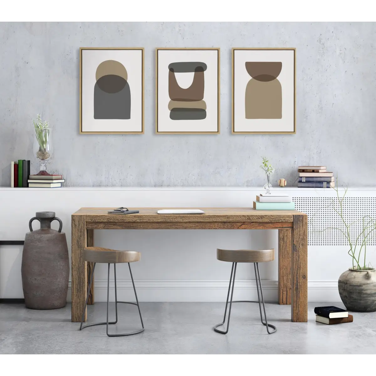 Framed Canvas Set - Arch Sunrise Moon Abstract - Natural / 3 Piece 18x24 - kateandlaurel