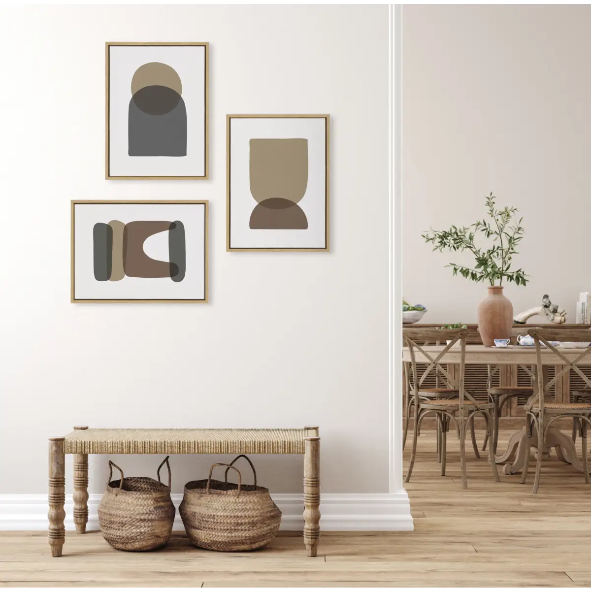 Framed Canvas Set - Arch Sunrise Moon Abstract - Natural / 3 Piece 18x24 - kateandlaurel