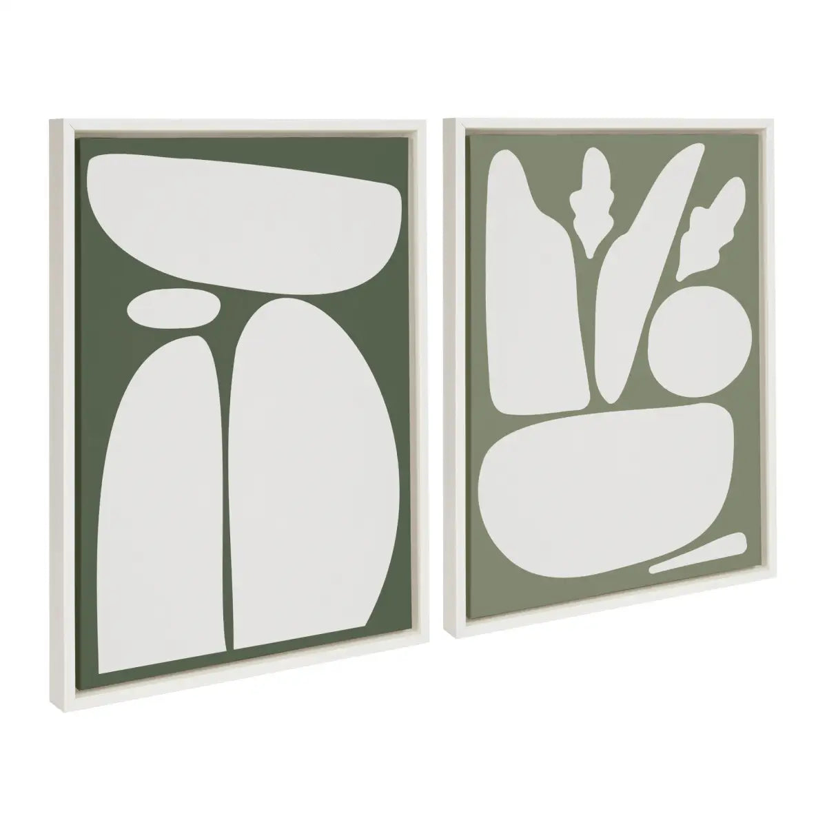 Framed Canvas - Balancing Zen Rocks Dark Green and Botanical Sage Green - White / 2 Piece 18x24 - kateandlaurel