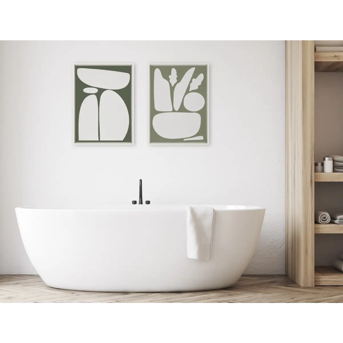 Framed Canvas - Balancing Zen Rocks Dark Green and Botanical Sage Green - White / 2 Piece 18x24 - kateandlaurel