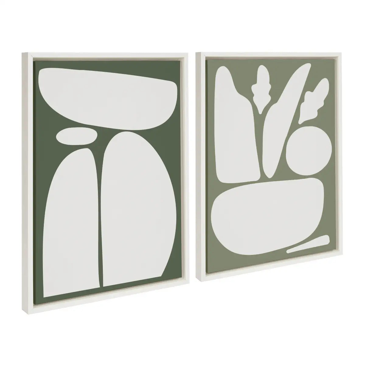 Framed Canvas - Balancing Zen Rocks Dark Green and Botanical Sage Green - White / 2 Piece 18x24 - kateandlaurel