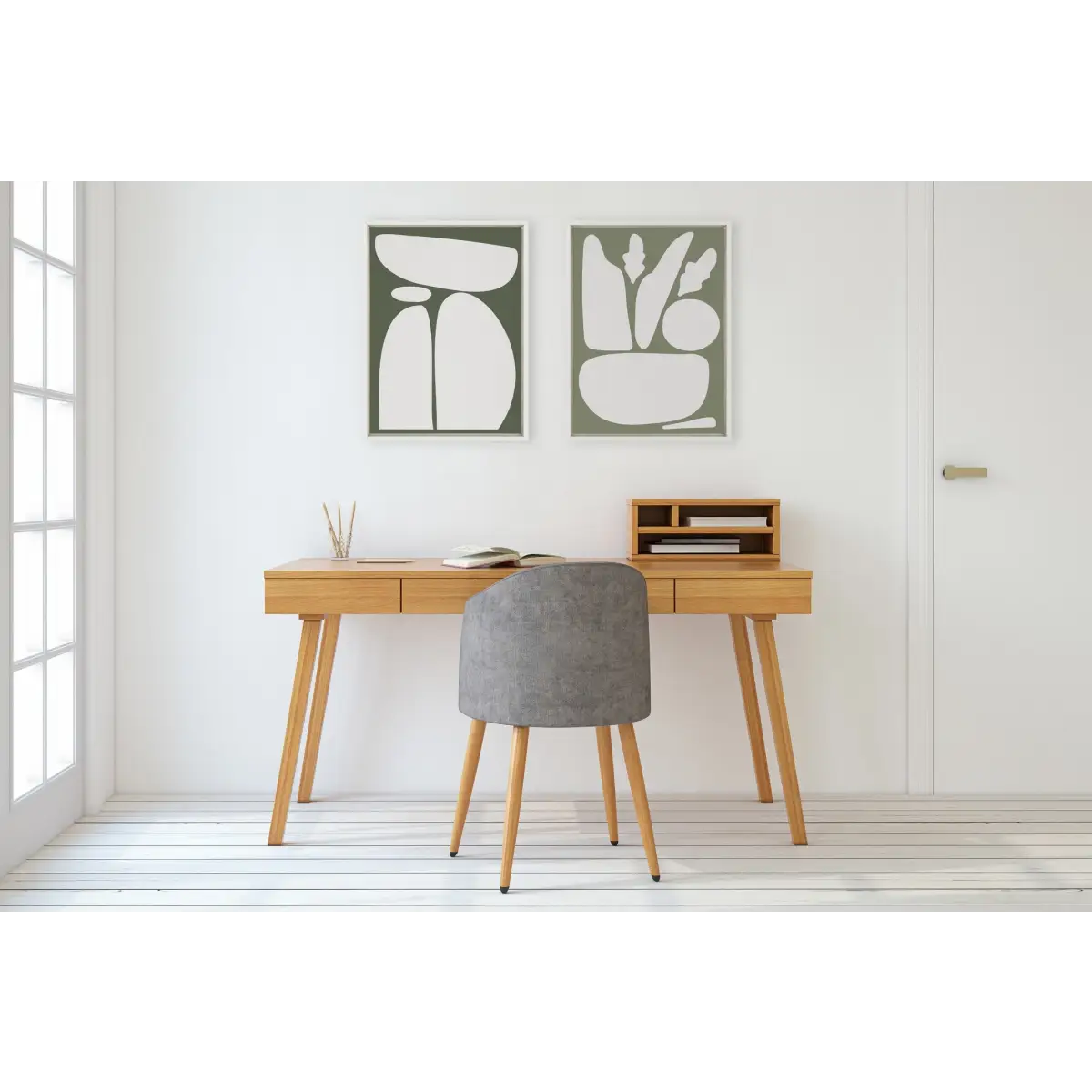 Framed Canvas - Balancing Zen Rocks Dark Green and Botanical Sage Green - White / 2 Piece 18x24 - kateandlaurel