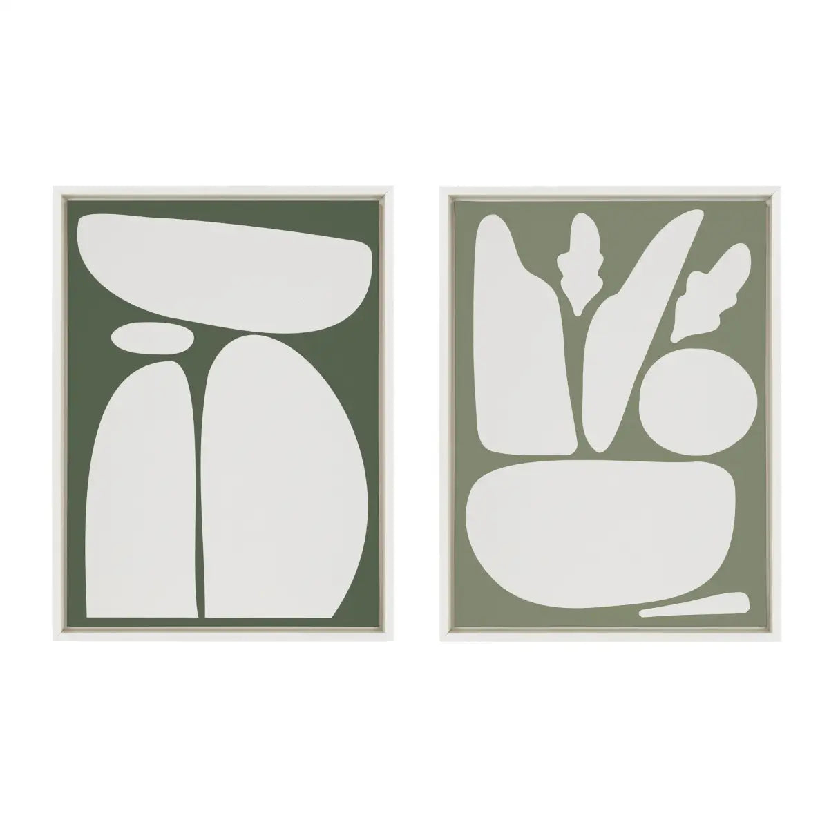 Framed Canvas - Balancing Zen Rocks Dark Green and Botanical Sage Green - White / 2 Piece 18x24 - kateandlaurel
