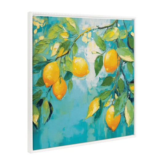 Beaded Lemon Tree Framed Canvas - White / 30x30 - kateandlaurel