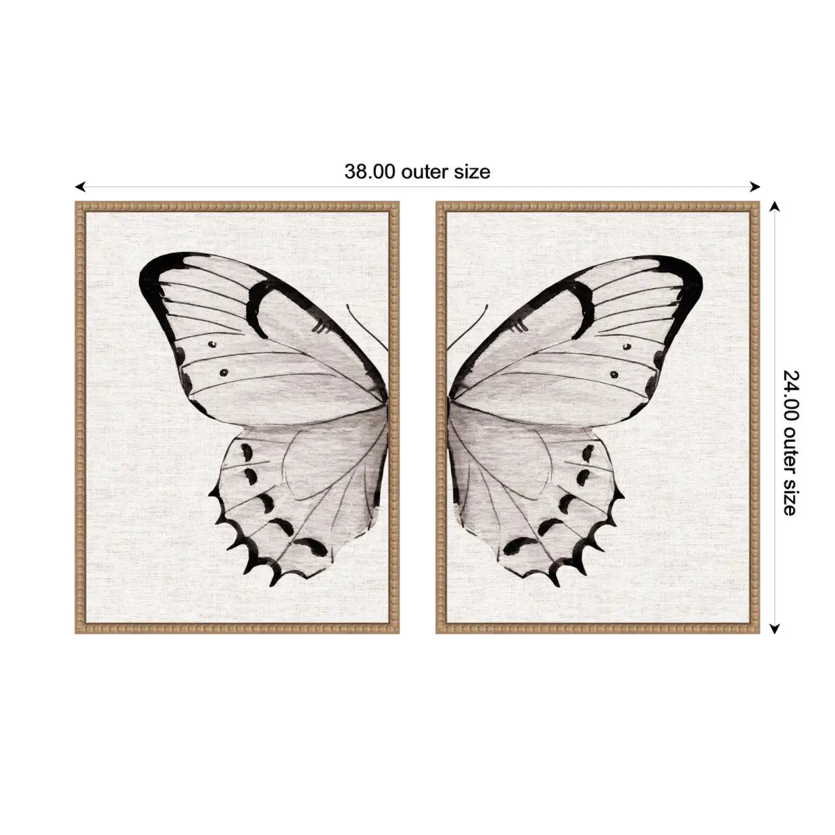 Framed Canvas Art Set - Beaded Minimal Butterfly Watercolor Neutral Linen - kateandlaurel