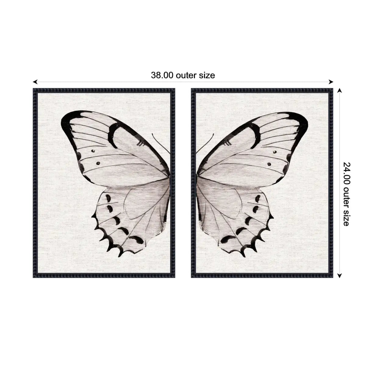 Framed Canvas Art Set - Beaded Minimal Butterfly Watercolor Neutral Linen - kateandlaurel