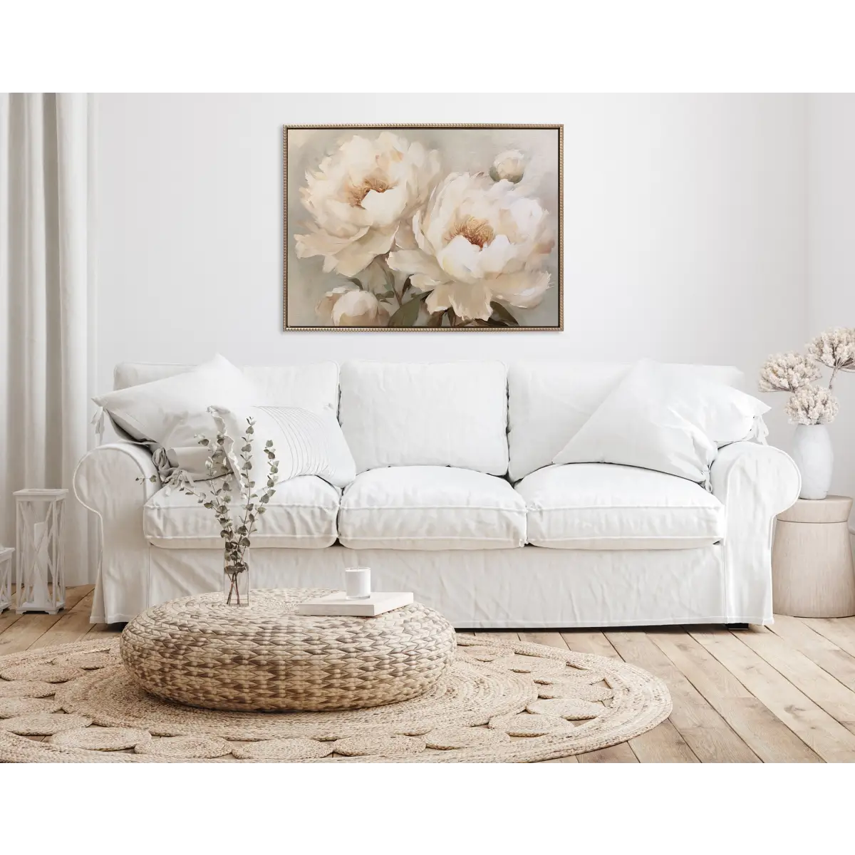 Beaded Painterly Peonies Framed Canvas - kateandlaurel