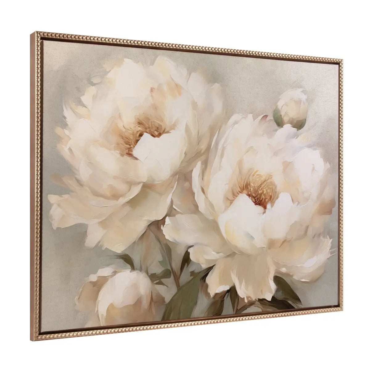 Beaded Painterly Peonies Framed Canvas - Gold / 31.5x41.5 - kateandlaurel