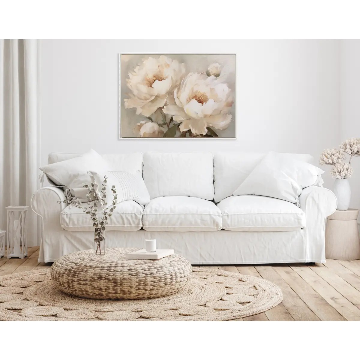 Beaded Painterly Peonies Framed Canvas - kateandlaurel