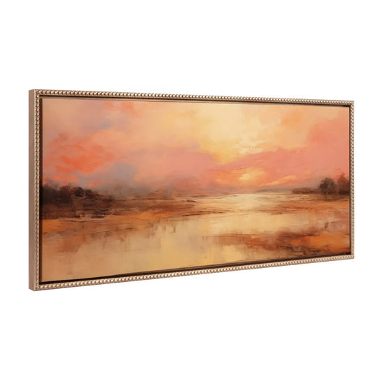 Framed Canvas Art - Beaded Peach Landscape - Gold / 18x40 - kateandlaurel