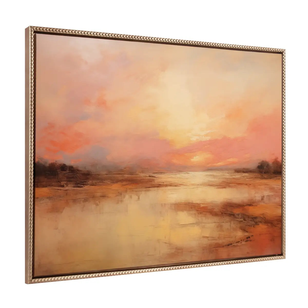 Framed Canvas Art - Beaded Peach Landscape - Gold / 31.5x41.5 - kateandlaurel