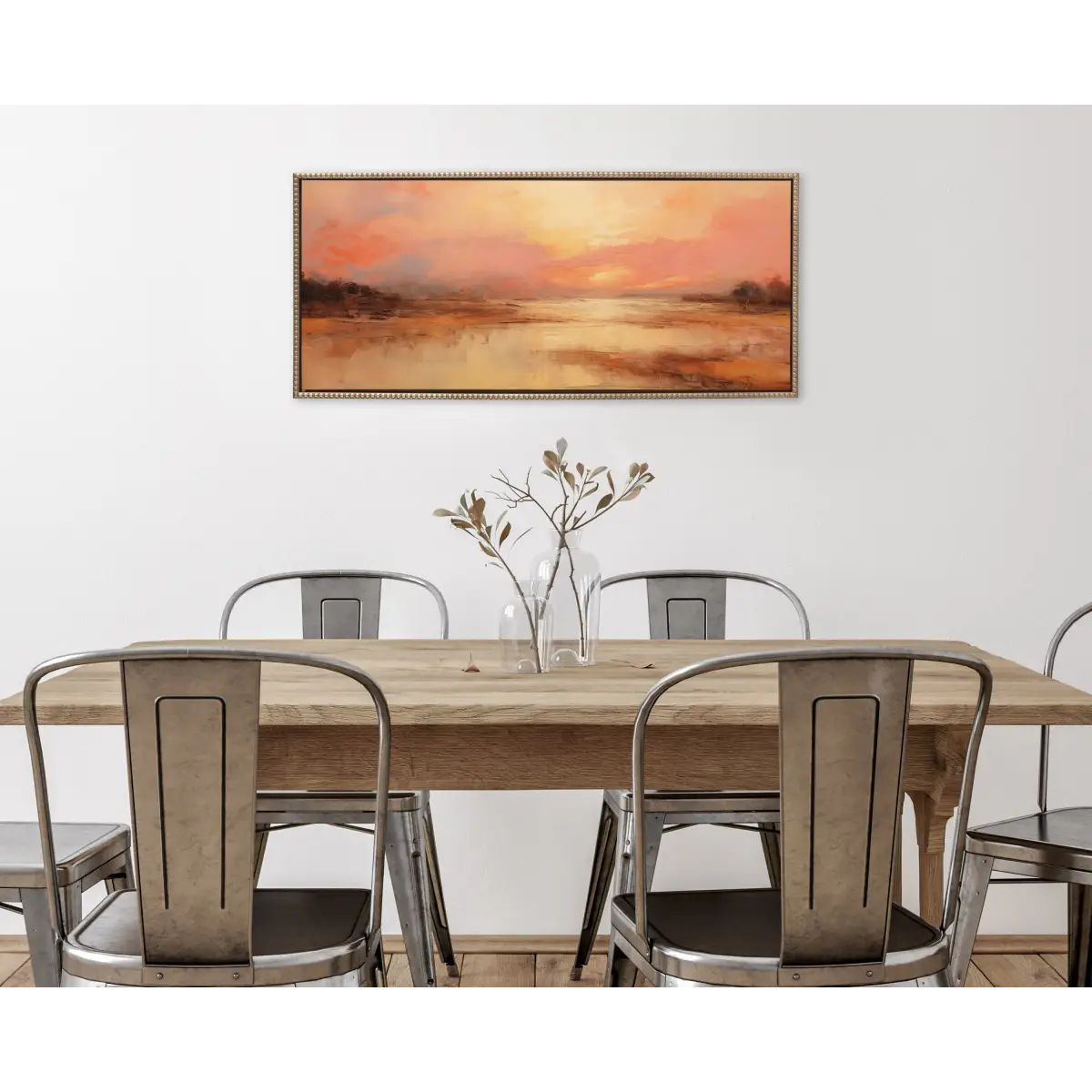 Framed Canvas Art - Beaded Peach Landscape - kateandlaurel