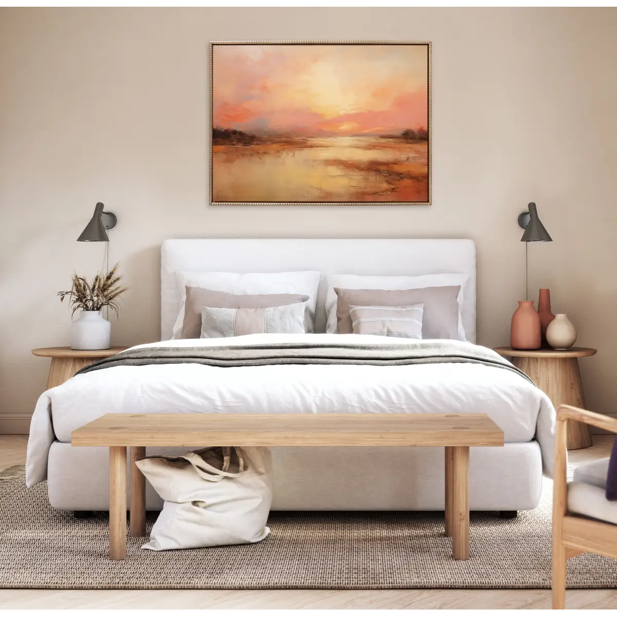 Framed Canvas Art - Beaded Peach Landscape - kateandlaurel