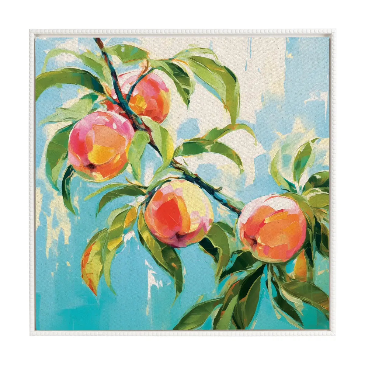 Beaded Peach Tree Framed Canvas - White / 22x22 - kateandlaurel