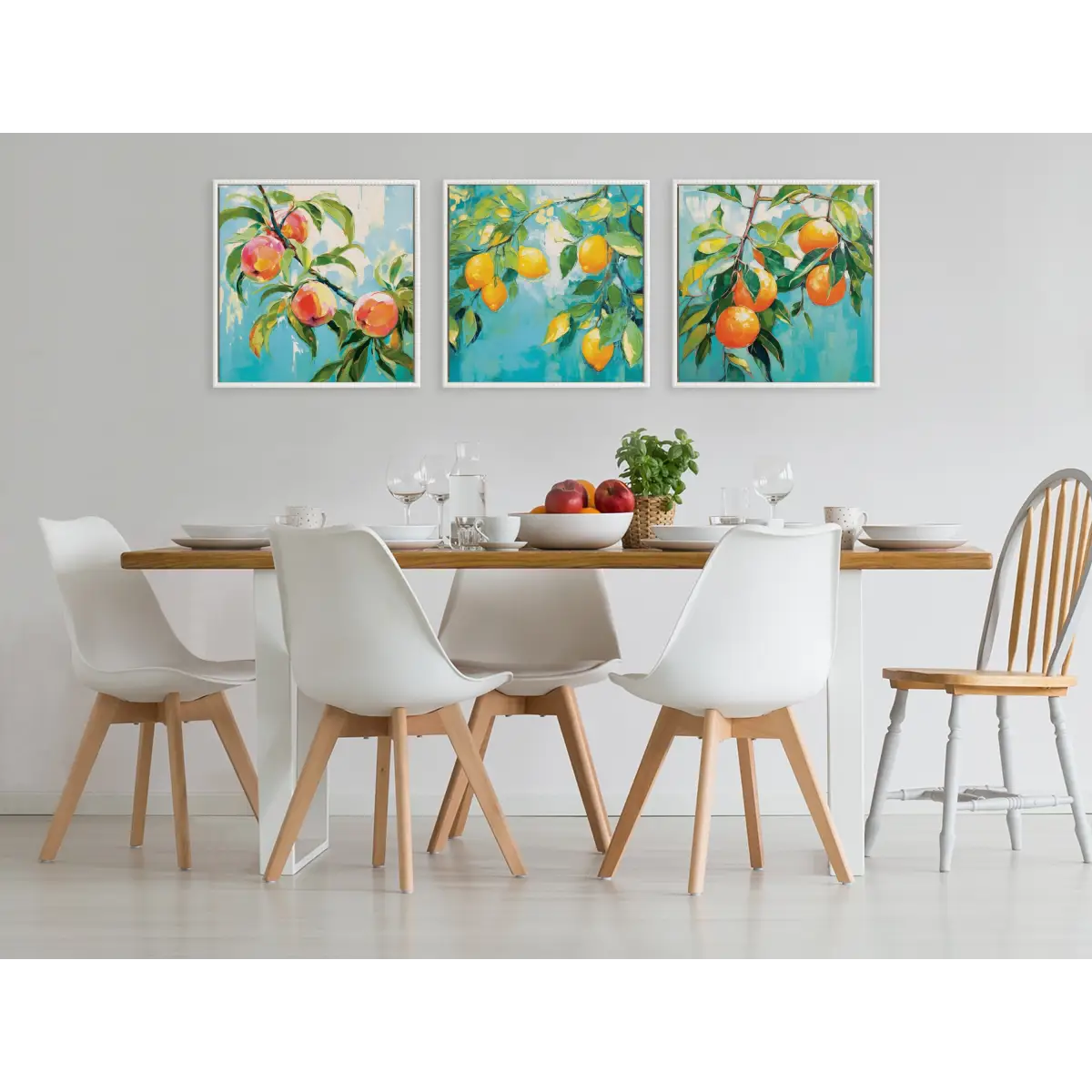 Beaded Peach Tree Framed Canvas - White / 22x22 - kateandlaurel