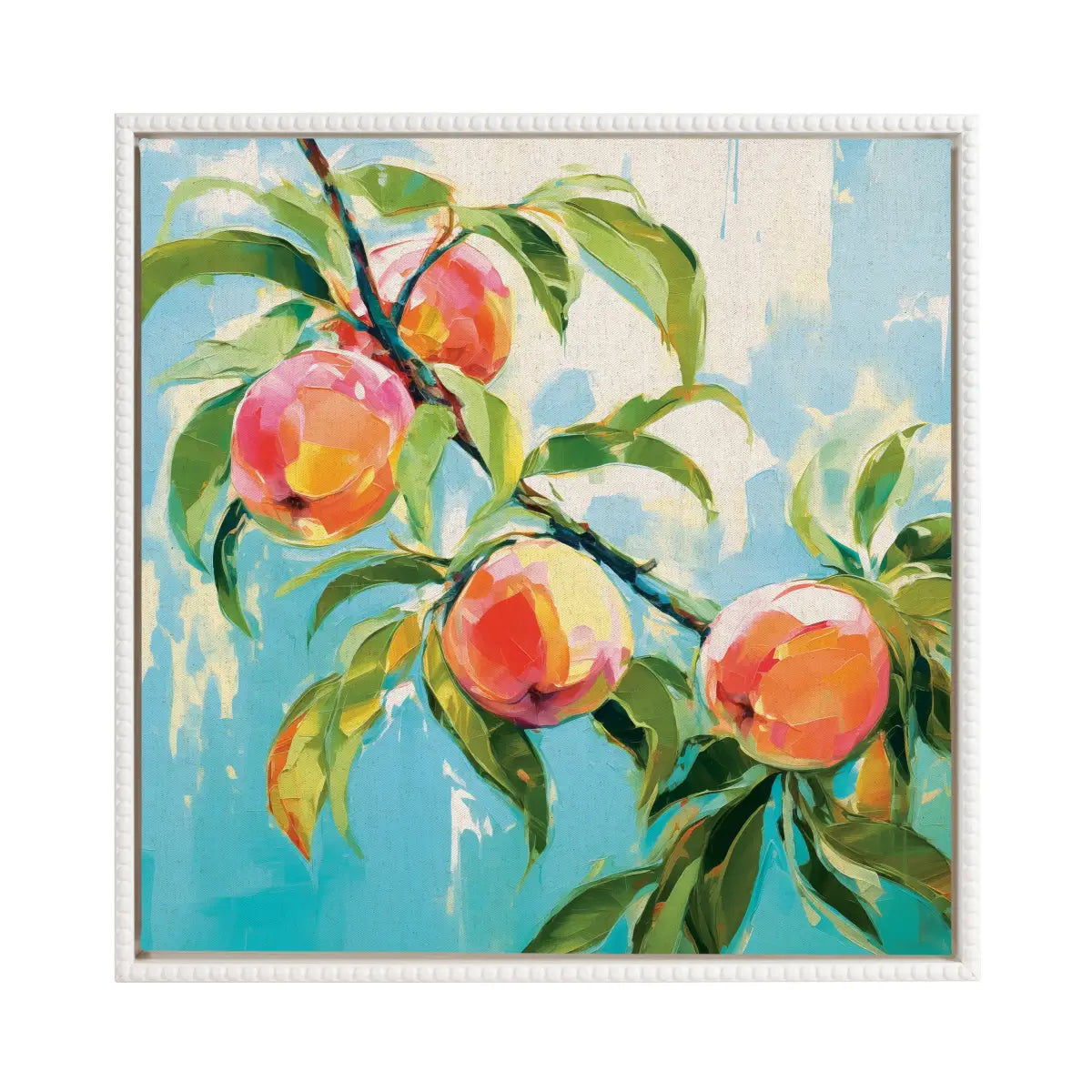 Beaded Peach Tree Framed Canvas - White / 22x22 - kateandlaurel