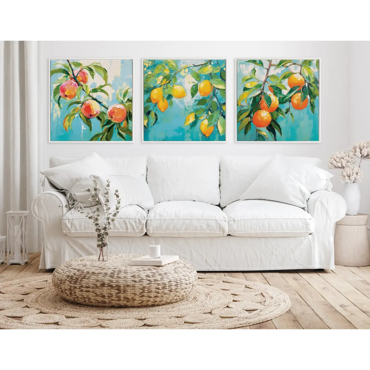 Beaded Peach Tree Framed Canvas - White / 22x22 - kateandlaurel