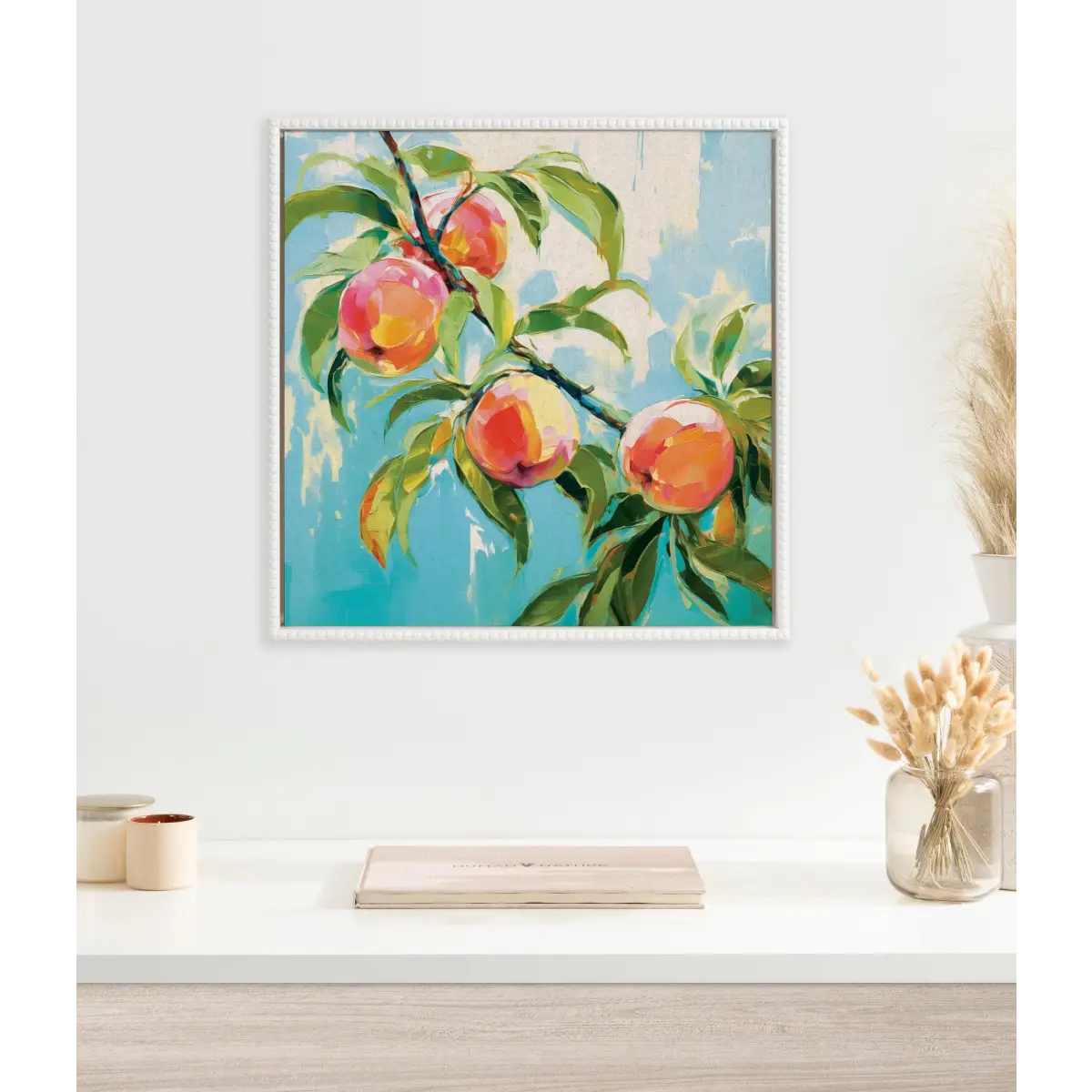 Beaded Peach Tree Framed Canvas - White / 22x22 - kateandlaurel