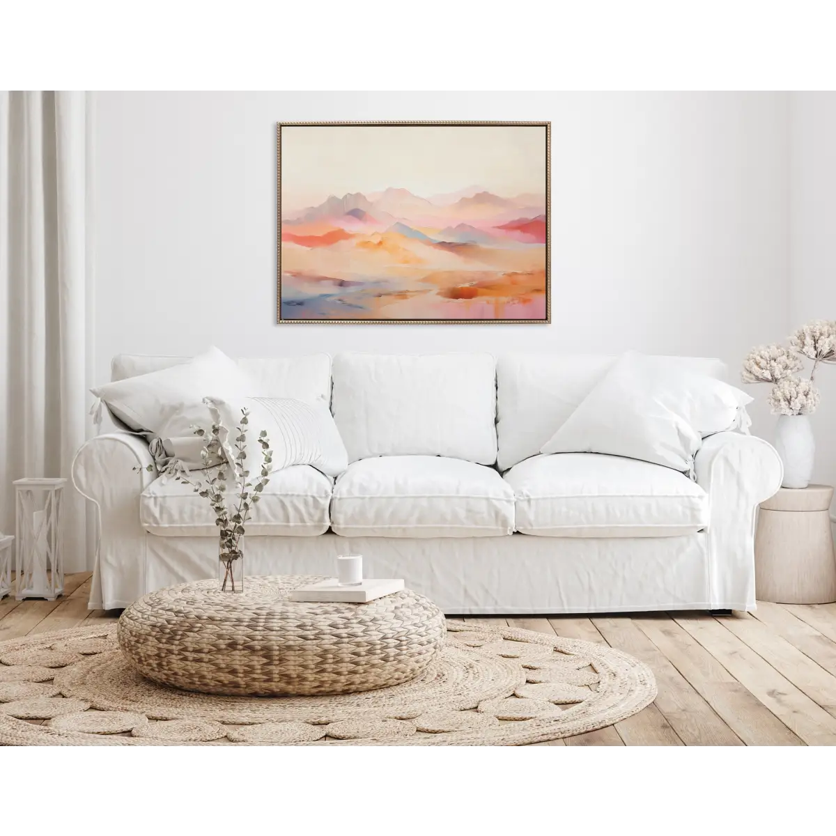 Framed Canvas Art - Soft Pastel Mountain Abstract - kateandlaurel