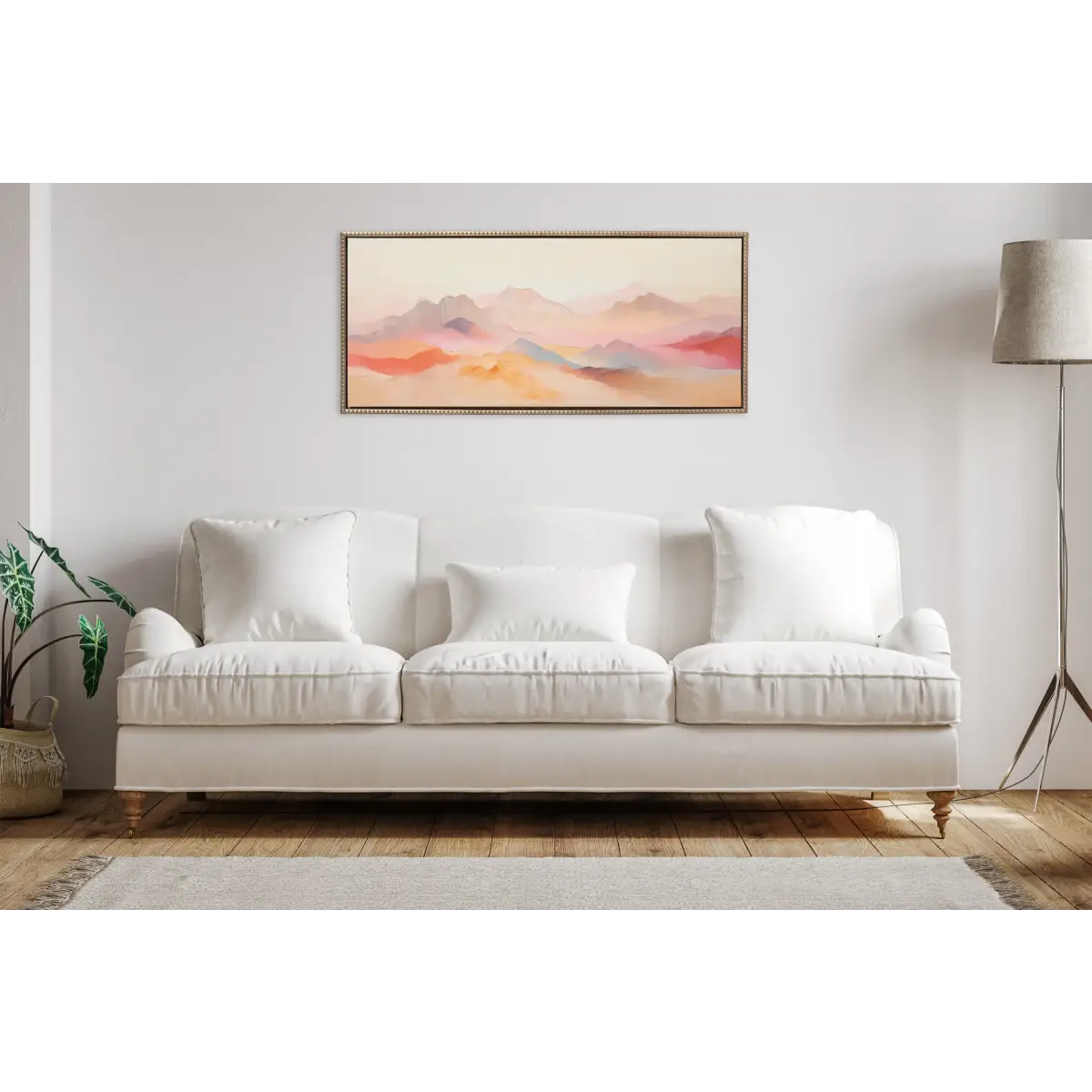 Framed Canvas Art - Soft Pastel Mountain Abstract - kateandlaurel