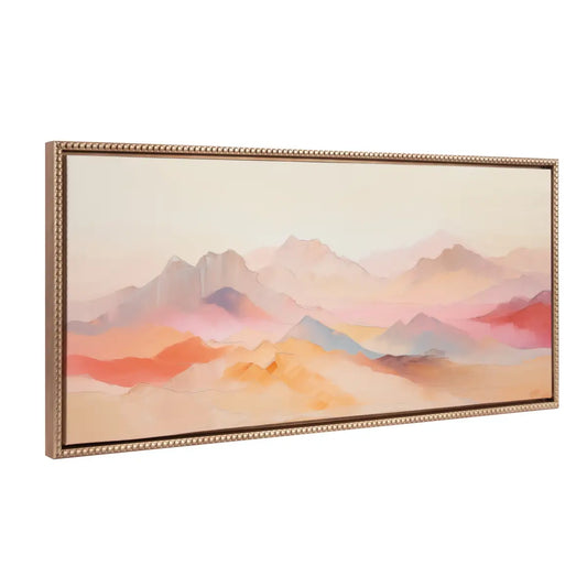 Framed Canvas Art - Soft Pastel Mountain Abstract - Gold / 18x40 - kateandlaurel