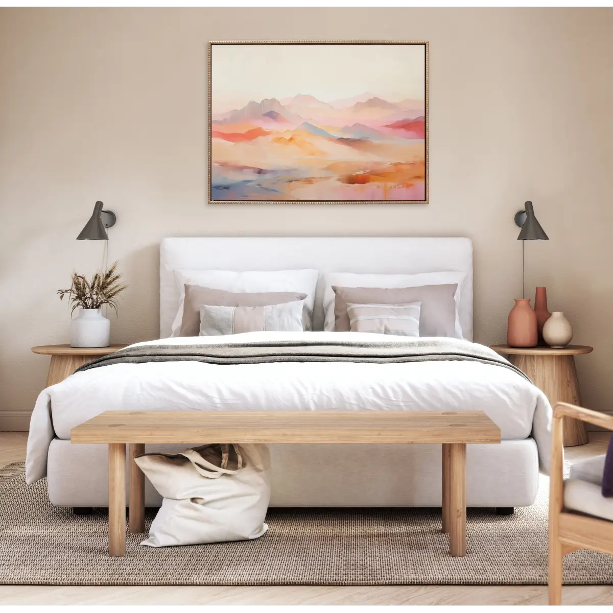 Framed Canvas Art - Soft Pastel Mountain Abstract - kateandlaurel