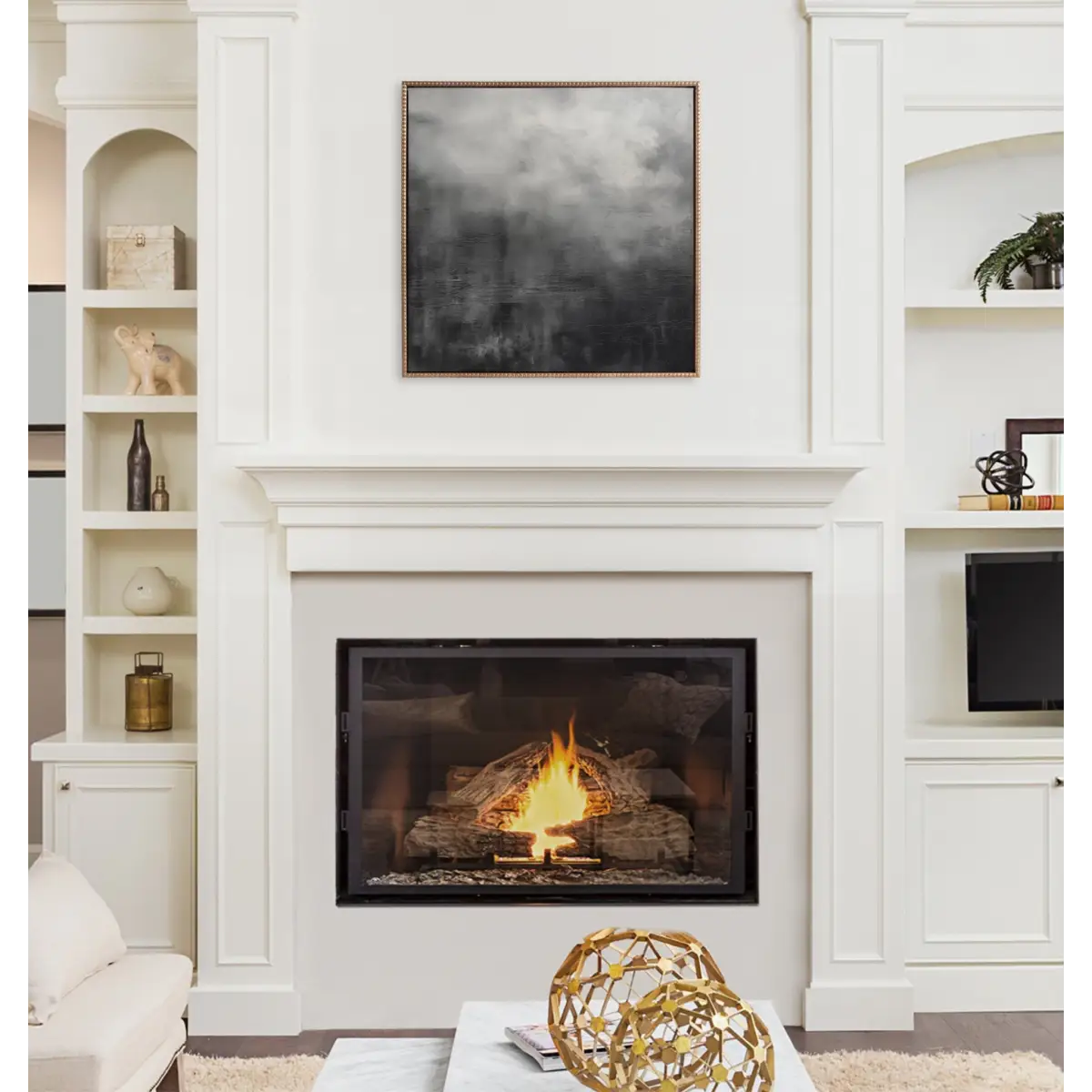 Tonal Abstract Black Gray Framed Canvas - Gold / 30x30 - kateandlaurel