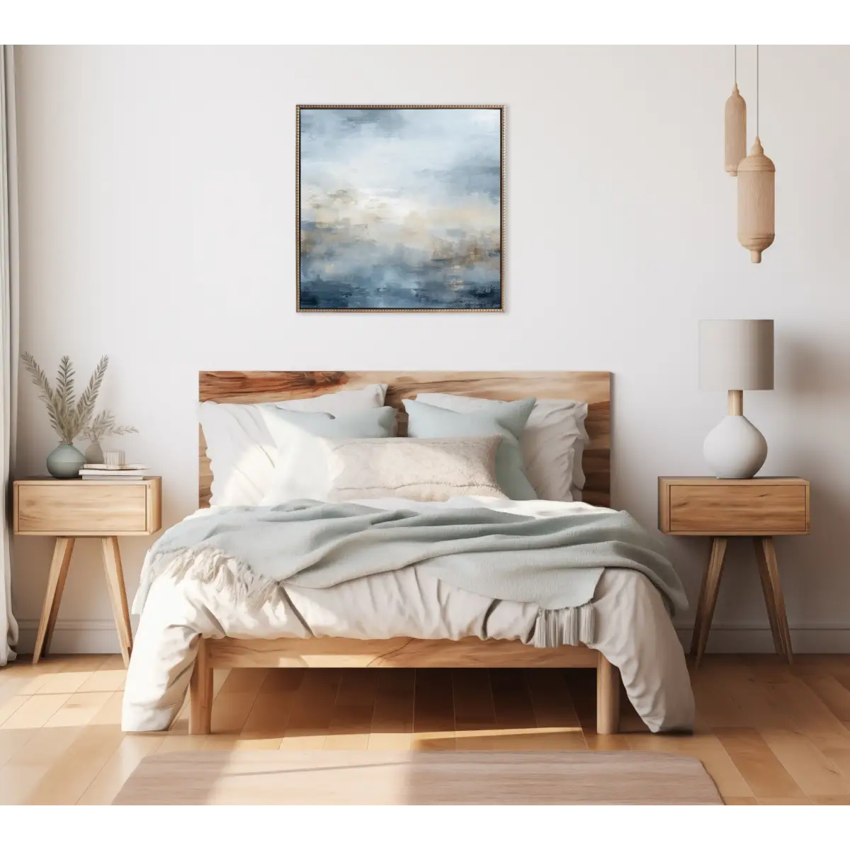 Tonal Abstract Blue Framed Canvas - Gold / 30x30 - kateandlaurel