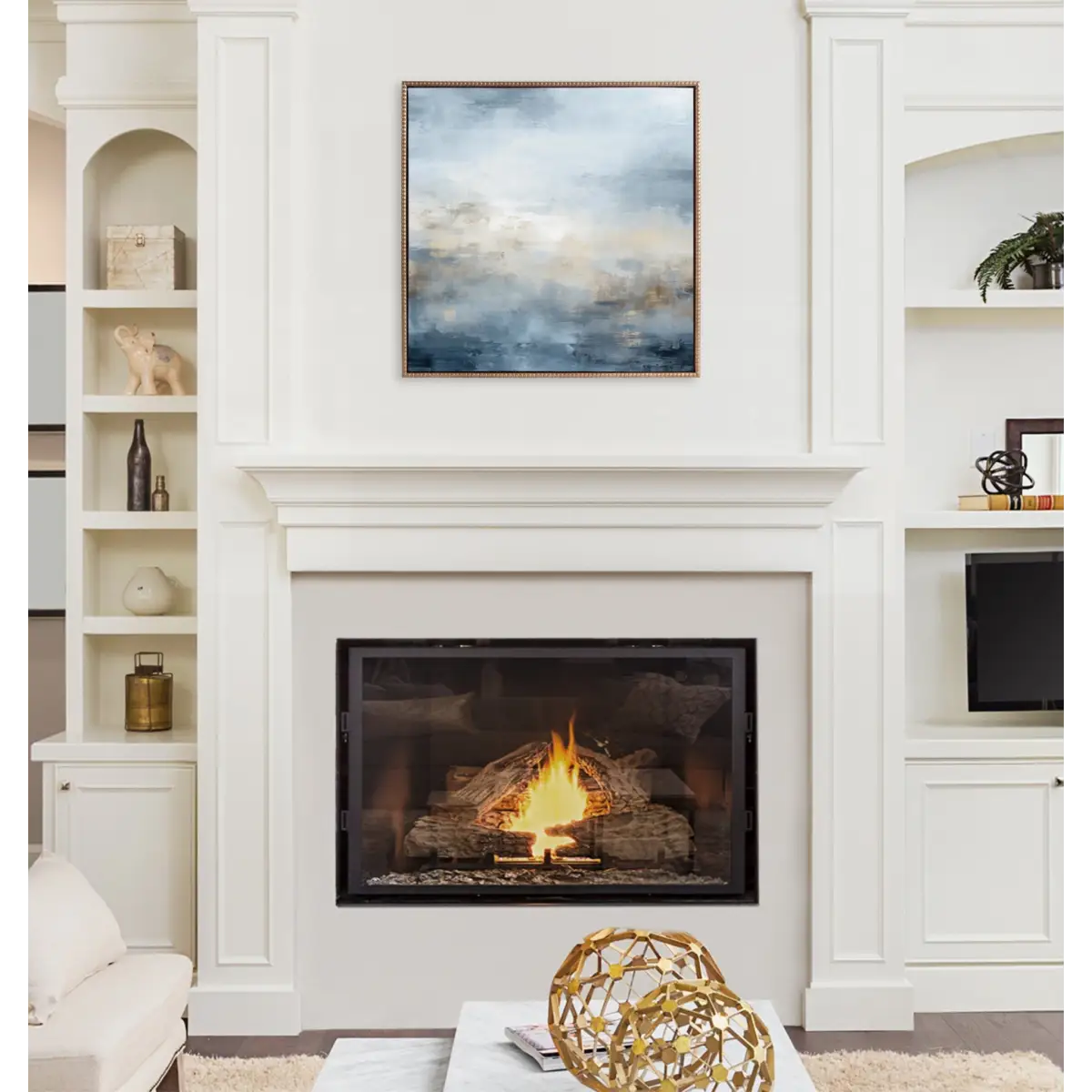 Tonal Abstract Blue Framed Canvas - Gold / 30x30 - kateandlaurel