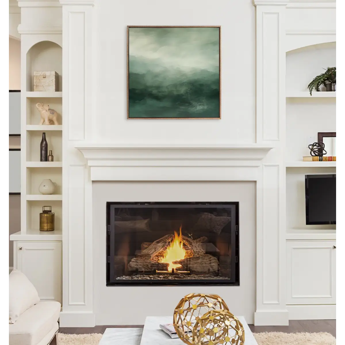 Tonal Abstract Sage Green Framed Canvas - Gold / 30x30 - kateandlaurel