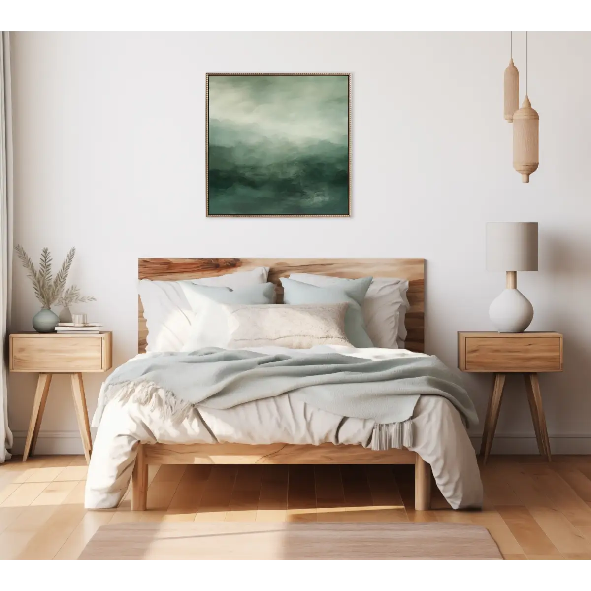 Tonal Abstract Sage Green Framed Canvas - Gold / 30x30 - kateandlaurel