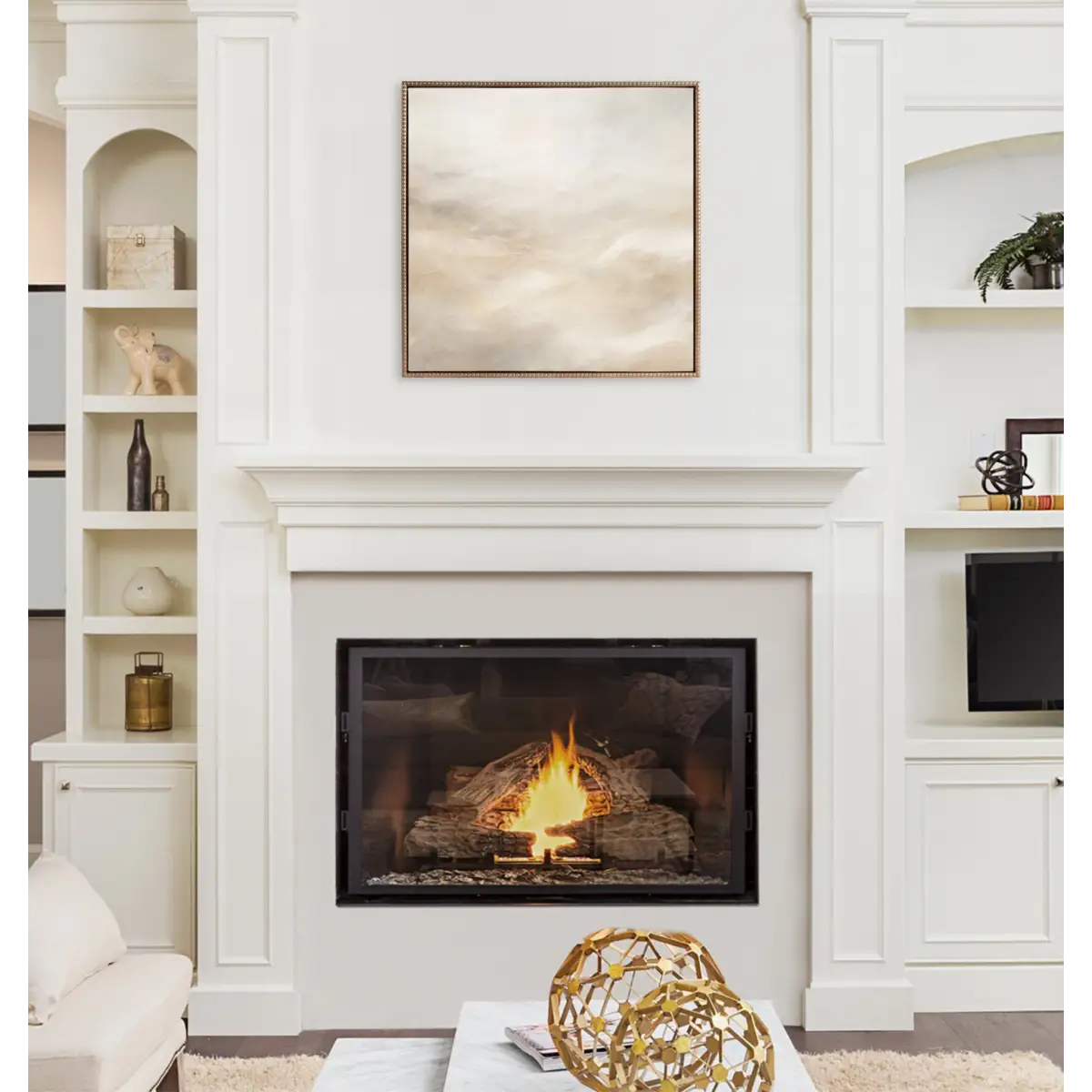 Tonal Abstract White Beige Framed Canvas - Gold / 30x30 - kateandlaurel