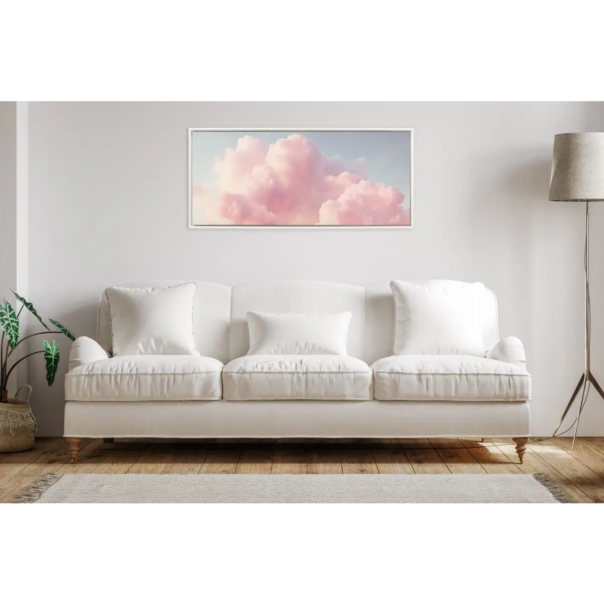 Framed Canvas Art - Vintage Pink Clouds Mountain Landscape - kateandlaurel