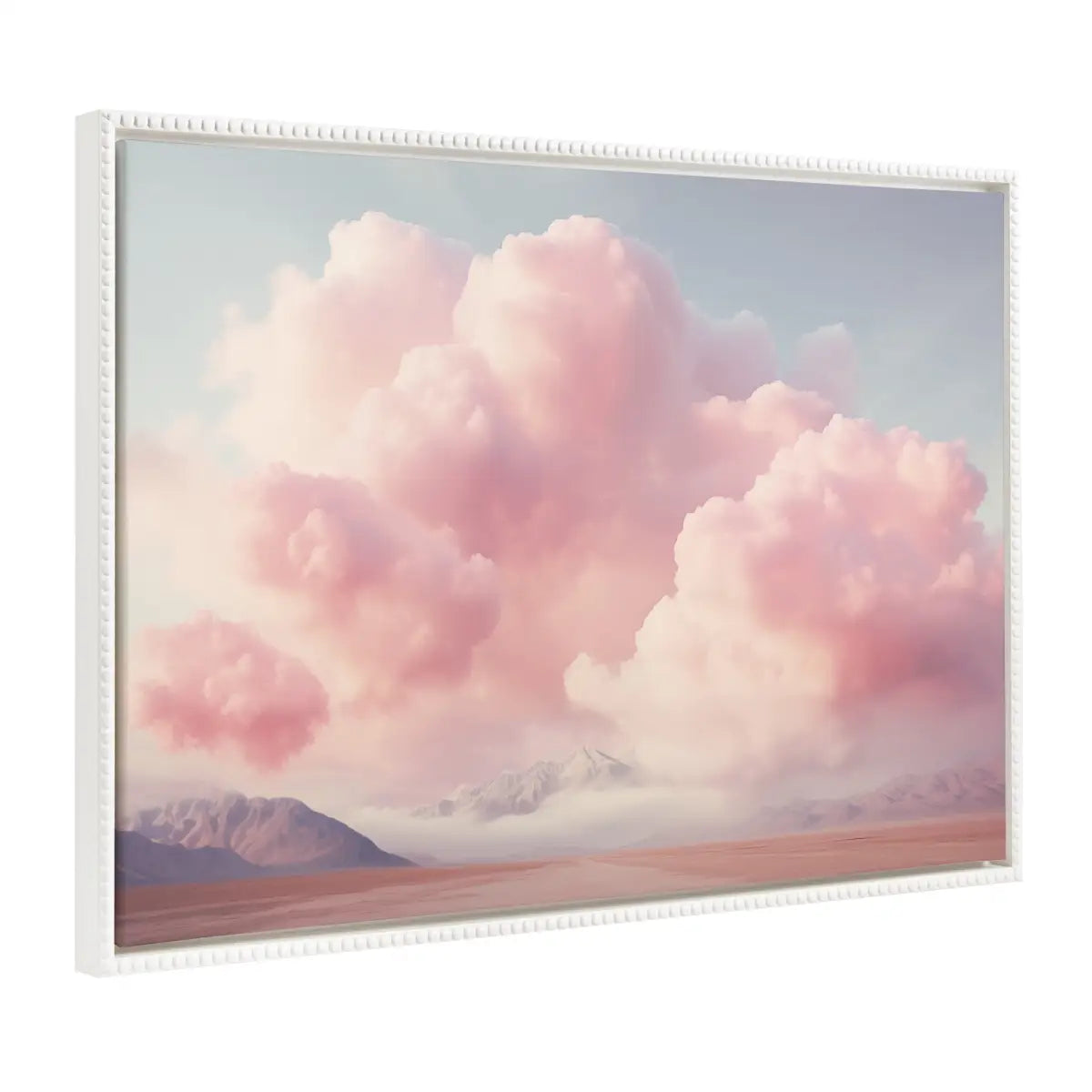Framed Canvas Art - Vintage Pink Clouds Mountain Landscape - White / 31.5x41.5 - kateandlaurel