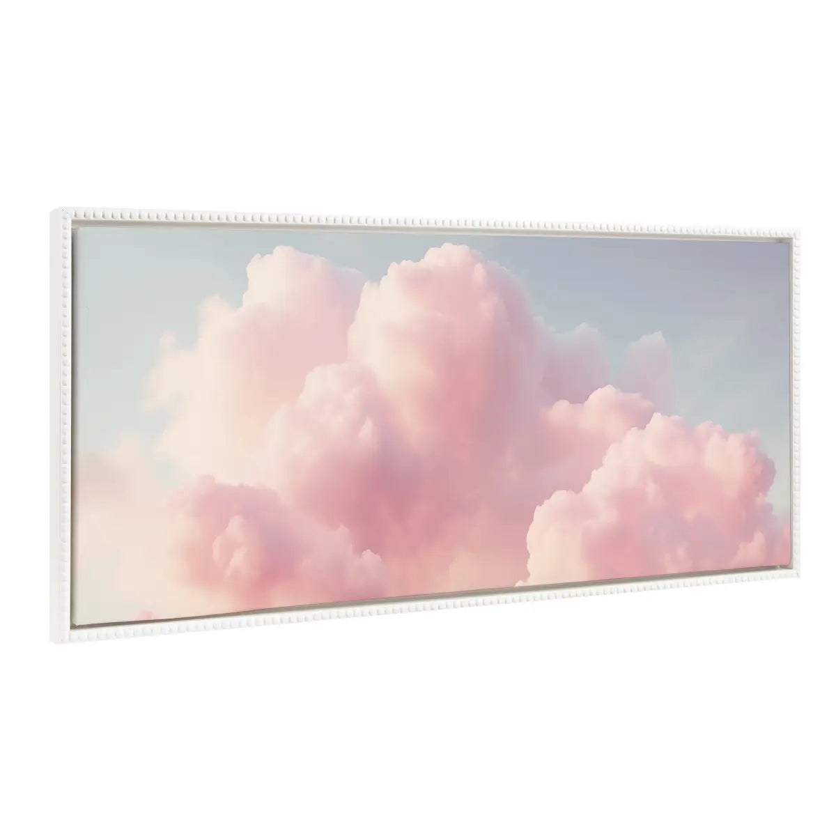 Framed Canvas Art - Vintage Pink Clouds Mountain Landscape - White / 18x40 - kateandlaurel