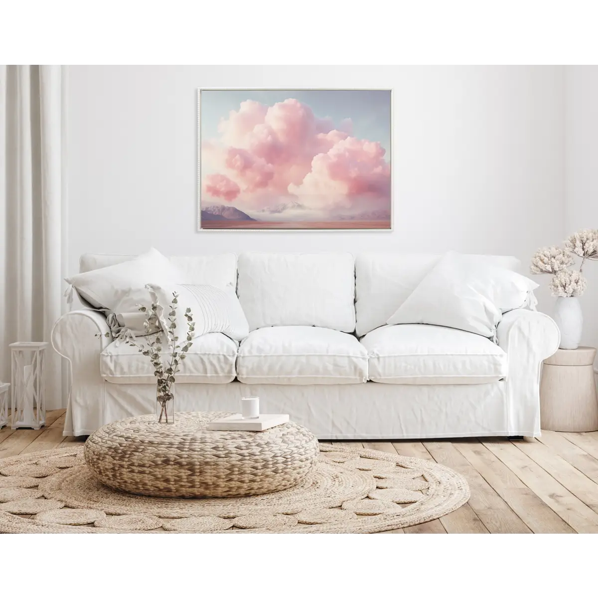 Framed Canvas Art - Vintage Pink Clouds Mountain Landscape - kateandlaurel