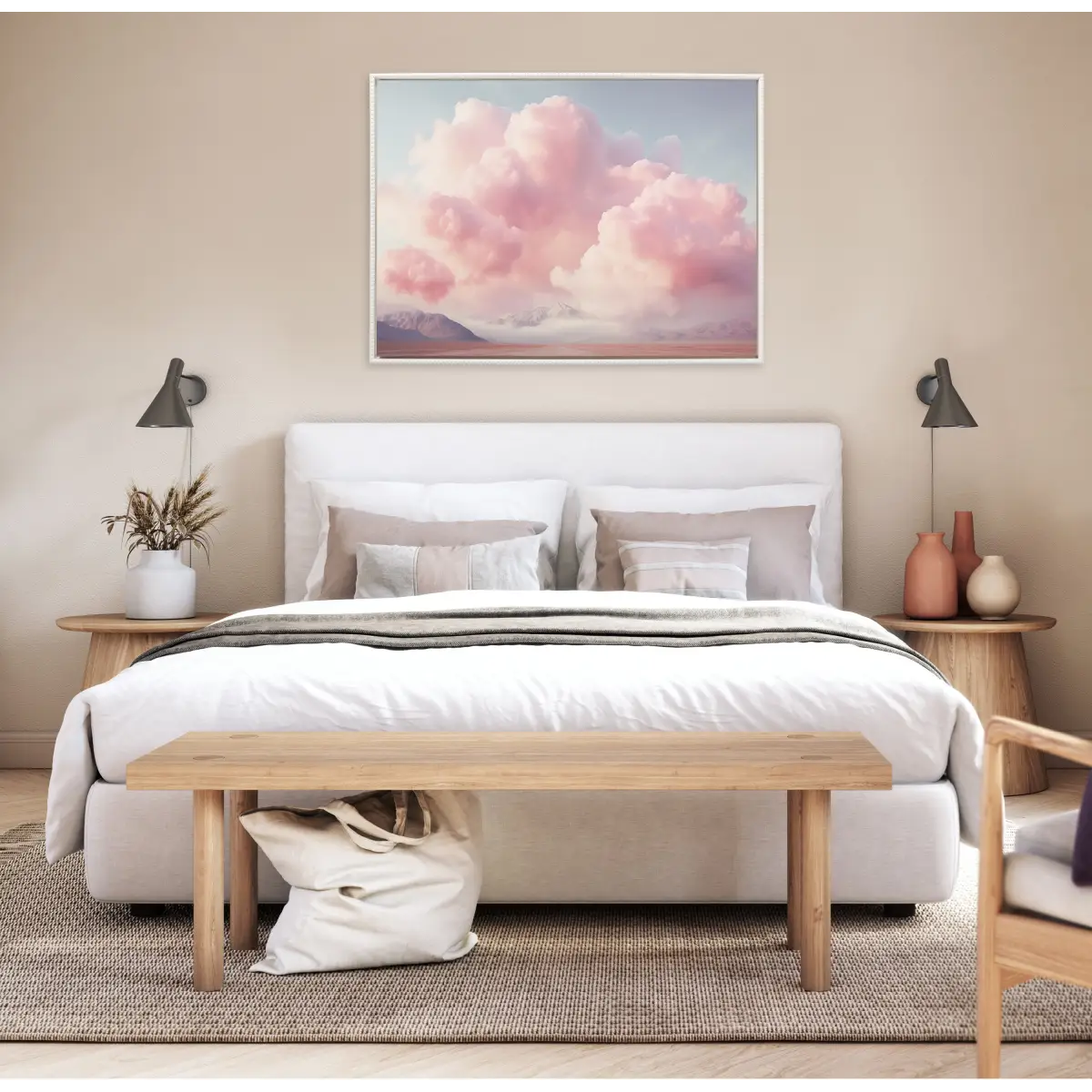 Framed Canvas Art - Vintage Pink Clouds Mountain Landscape - kateandlaurel