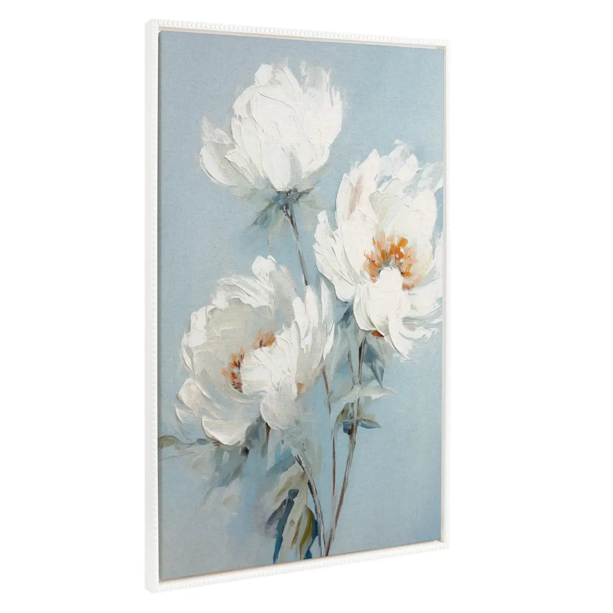 Framed Canvas - Beaded White Peonies on Ocean Blue - White / 31.5x41.5 - kateandlaurel