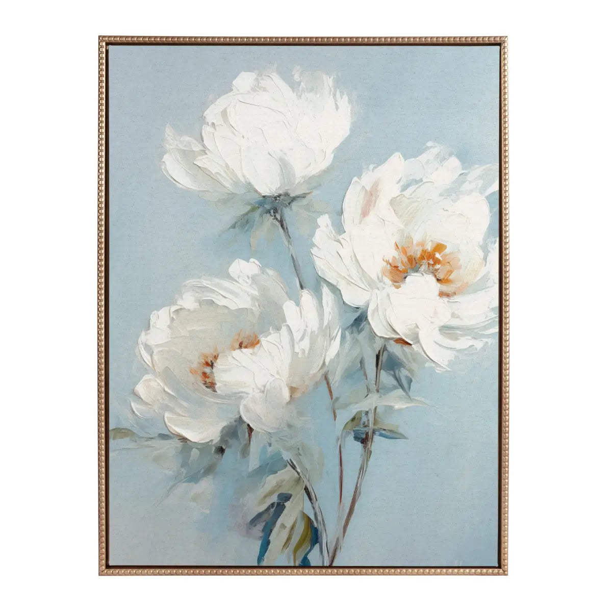 Framed Canvas - Beaded White Peonies on Ocean Blue - kateandlaurel