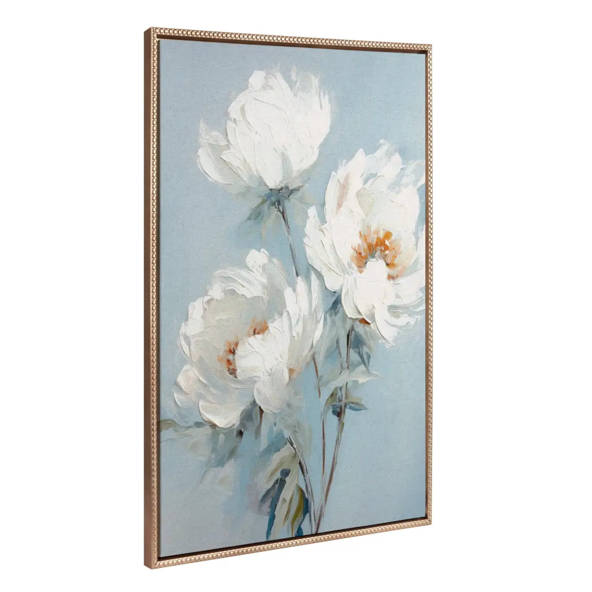 Framed Canvas - Beaded White Peonies on Ocean Blue - Gold / 31.5x41.5 - kateandlaurel