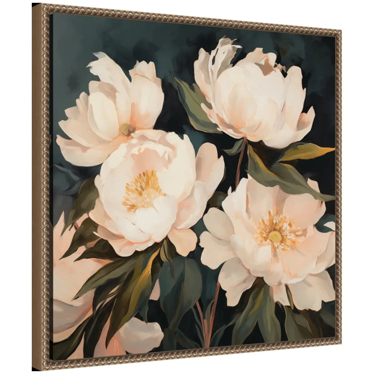 Framed Canvas Art - Floral Bouquets 2 - Sylvie Beaded Dark Gold / 22x22 - kateandlaurel