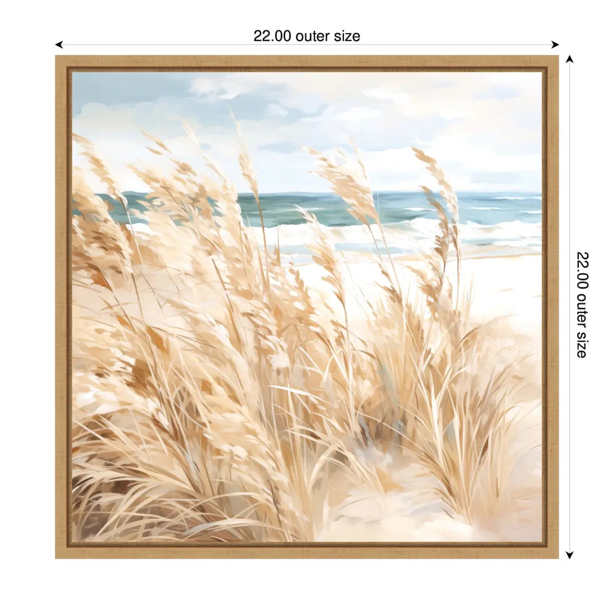 Framed Canvas Art - Beige Beach Grass Near Tranquil Beach - kateandlaurel