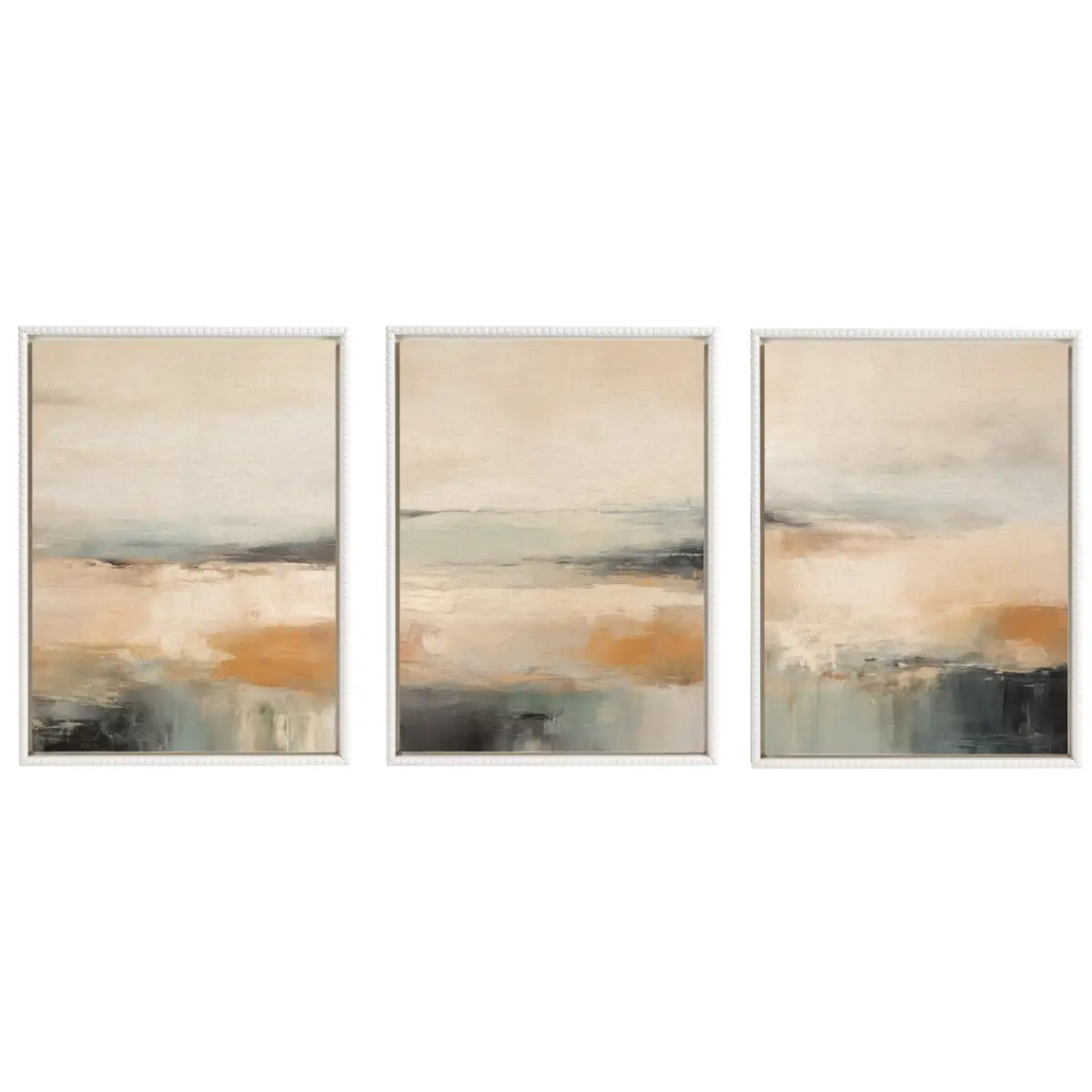 Framed Canvas Art - Blue Beach Ocean Coastal Abstract - Set of 3 - kateandlaurel