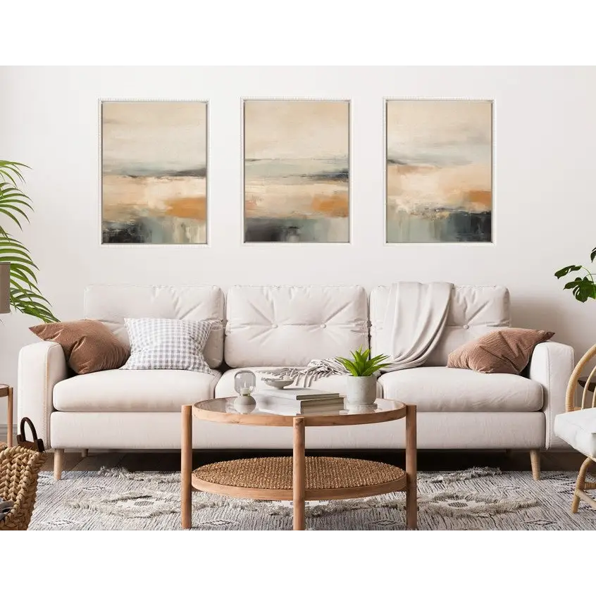 Framed Canvas Art - Blue Beach Ocean Coastal Abstract - Set of 3 - kateandlaurel