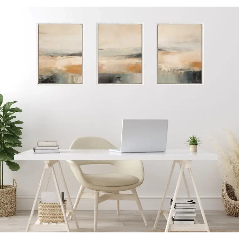 Framed Canvas Art - Blue Beach Ocean Coastal Abstract - Set of 3 - kateandlaurel