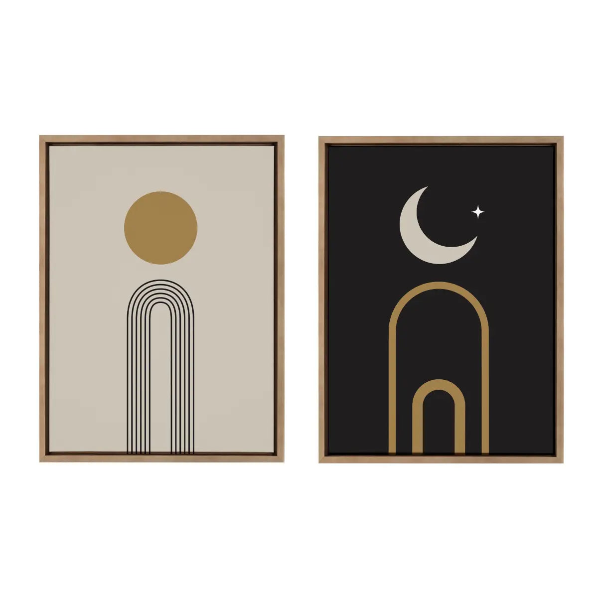 Boho Minimalist Sunrise Rainbow and Moon Arches Framed Canvas Art Set - Gold / 2 Piece Set 18x24 - kateandlaurel
