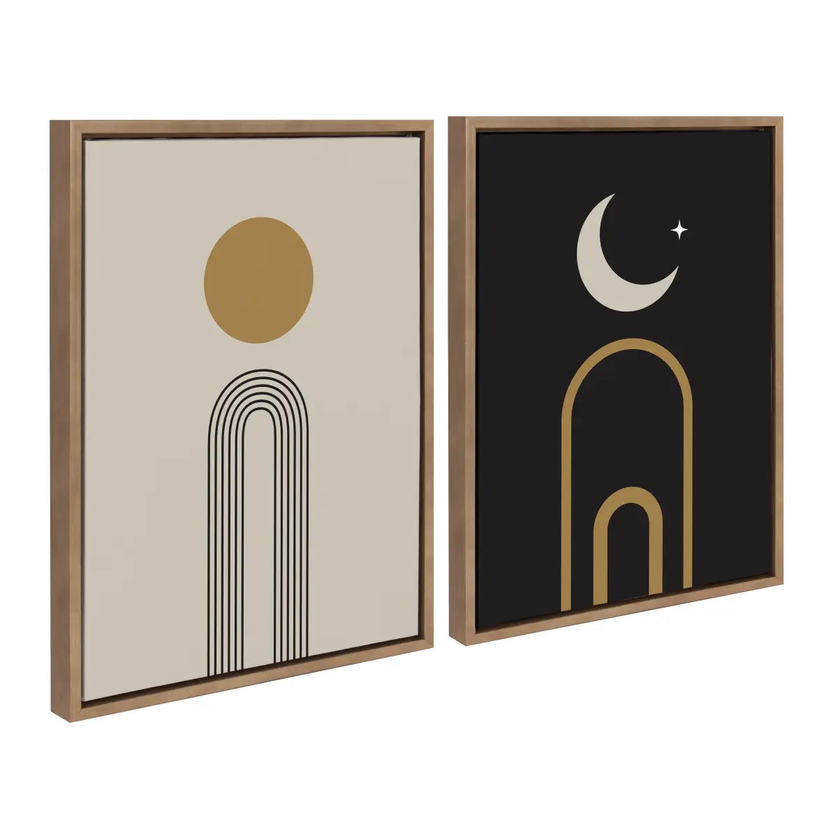 Boho Minimalist Sunrise Rainbow and Moon Arches Framed Canvas Art Set - Gold / 2 Piece Set 18x24 - kateandlaurel