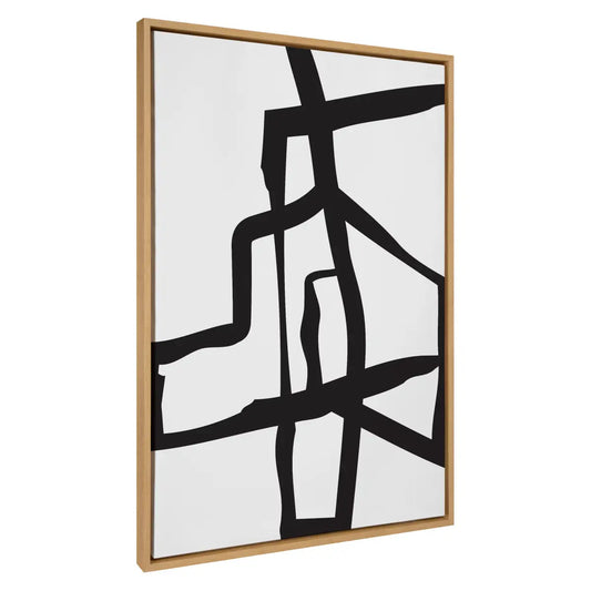 Bold Sophisticated Abstract Black Stroke Framed Canvas - Natural / 31.5x41.5 - kateandlaurel